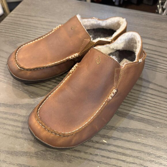 OluKai Moloa Men’s Nubuck Slipper Loafers Shoes Size 11 $140 in Toffee Dk Wood - Picture 1 of 9